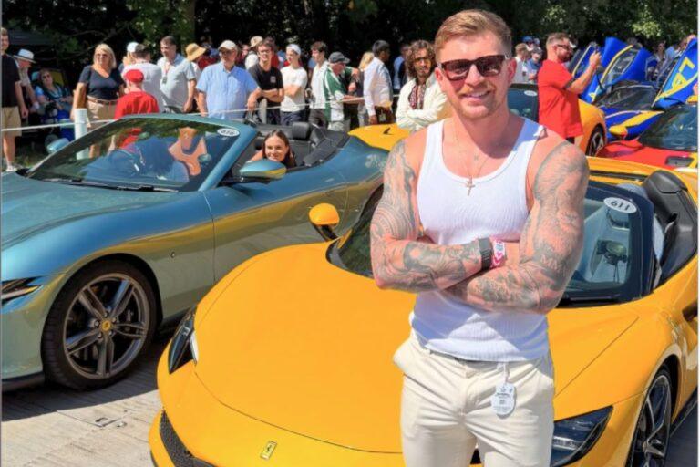 adam peaty standing and wife holly ramsay sitting in luxury cars reflecting adam peaty net worth