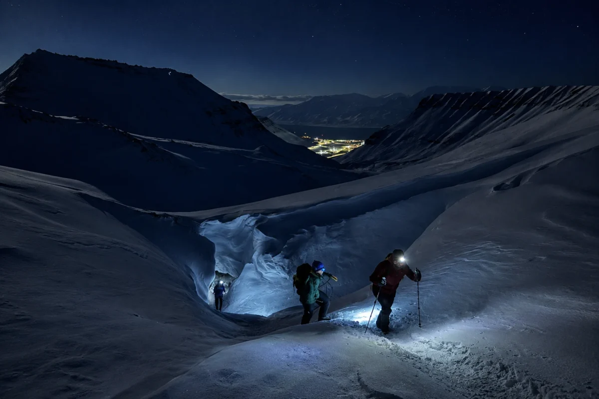 longyearbyen norway worlds northernmost city night time hiking