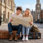 a couple sitting on the street in the safest city in the uk - harrogate