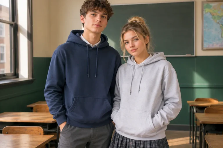 school leavers wearing hoodies